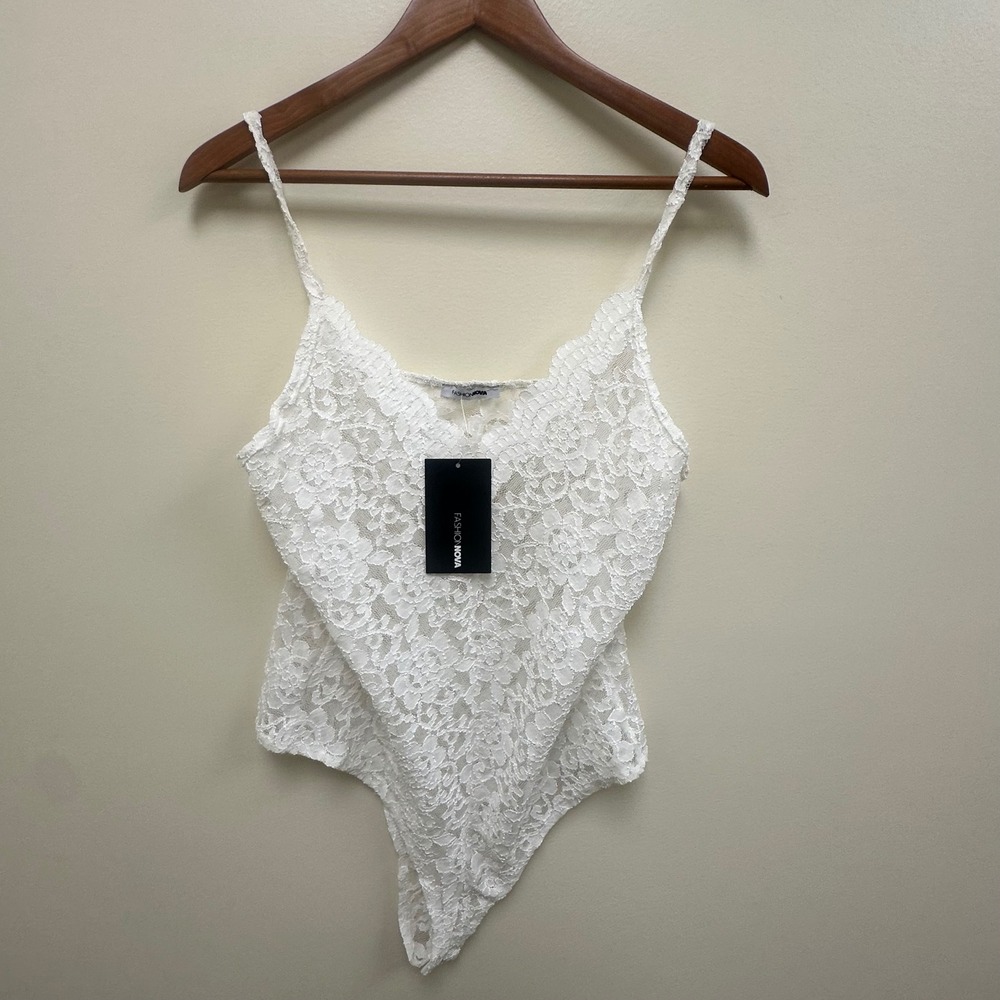 Fashion Nova White Lace Come Away With Me Bodysuit Plus Size 1X NWT
